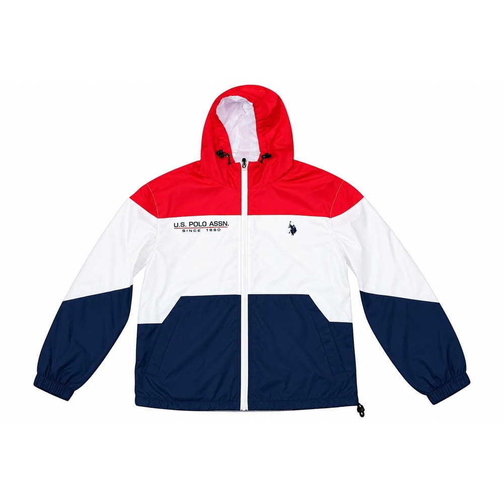 U.S. Polo Assn. Colorblock Windbreaker Jacket Mens Small Red White Navy